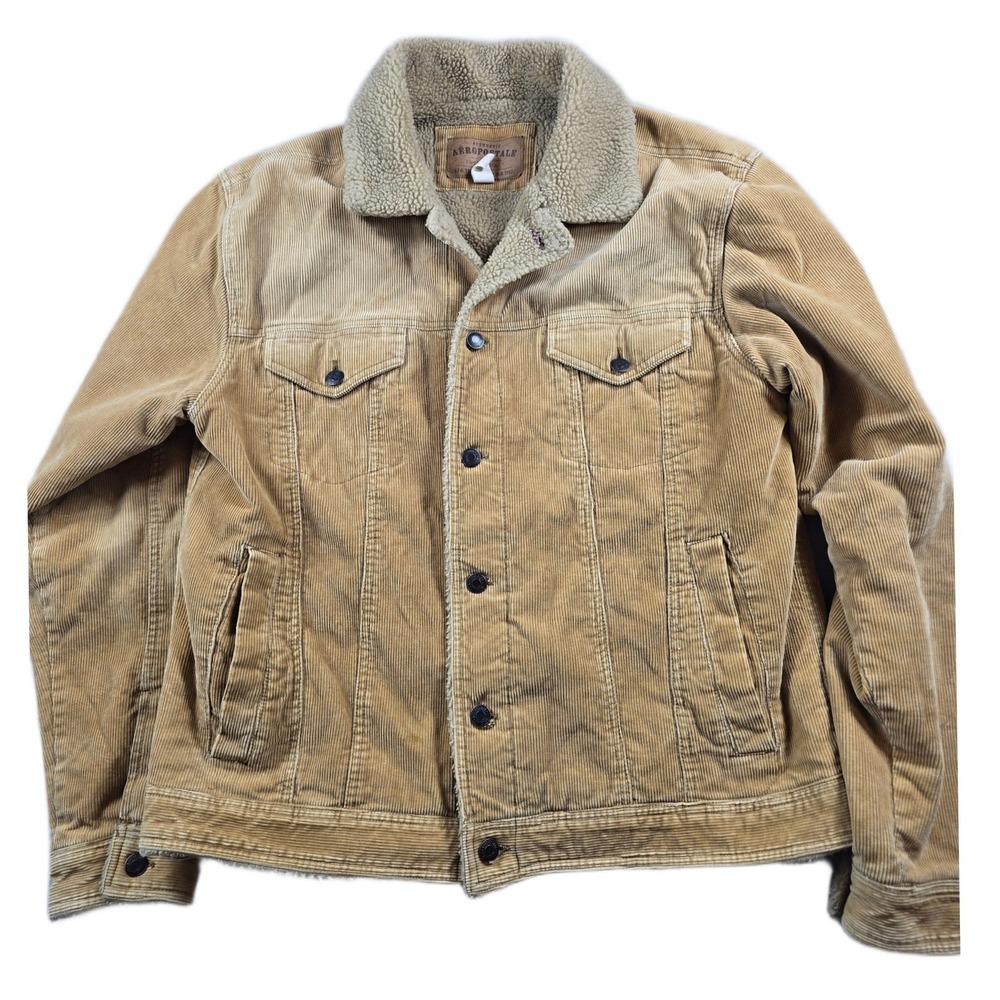 Aeropostale Corduroy Trucker Jacket Mens Large Tan Sherpa Lined Vintage Style